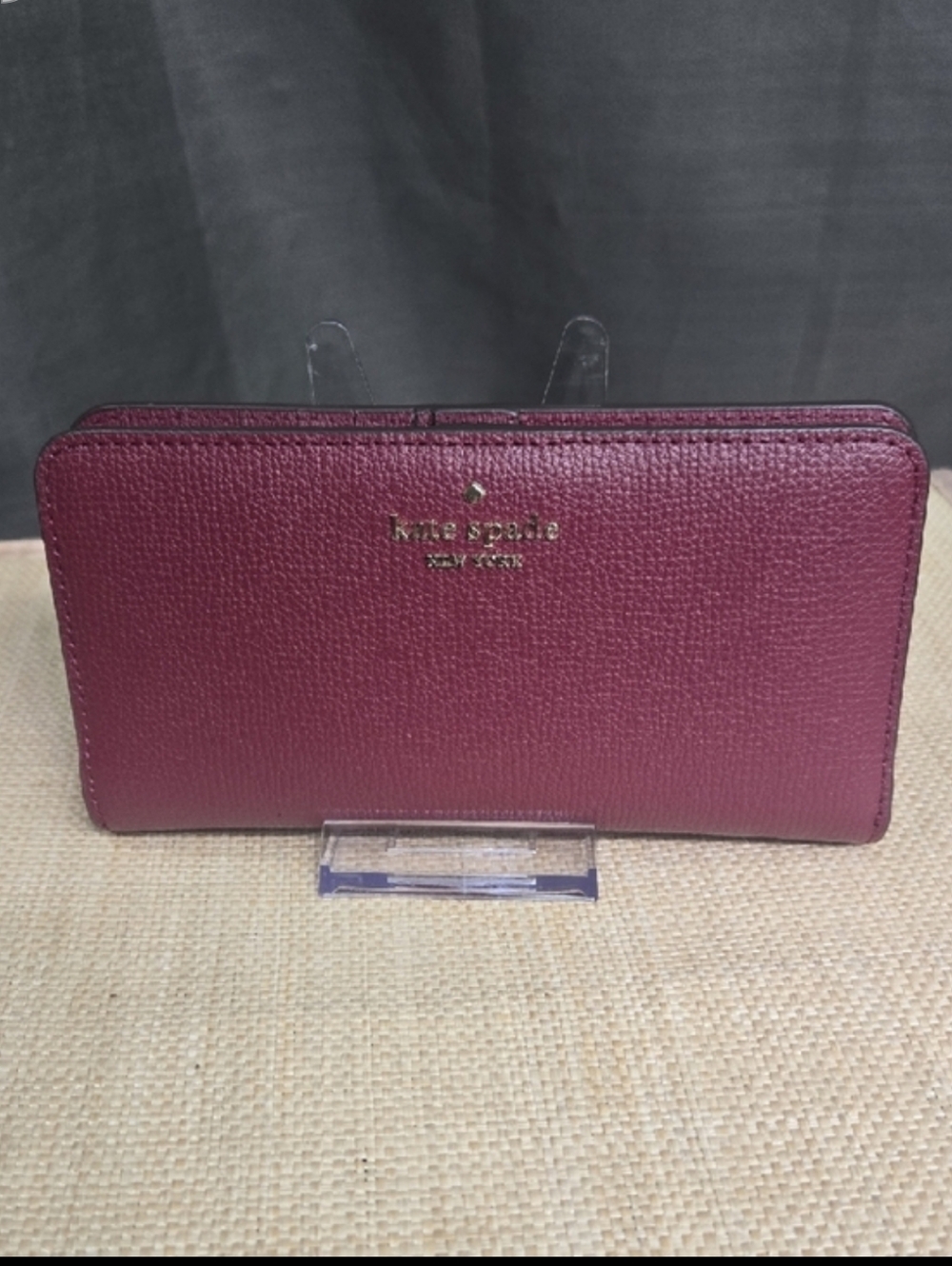 kate spade Burgandy Pebbled Leather Wallet with Gold Logo